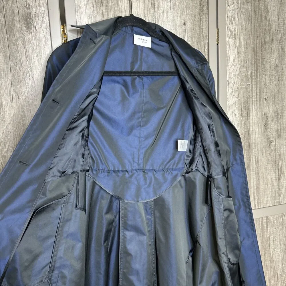 AKRIS Punto Trench Coat Women Size 4 Iridescent Asymmetric Collared Blue